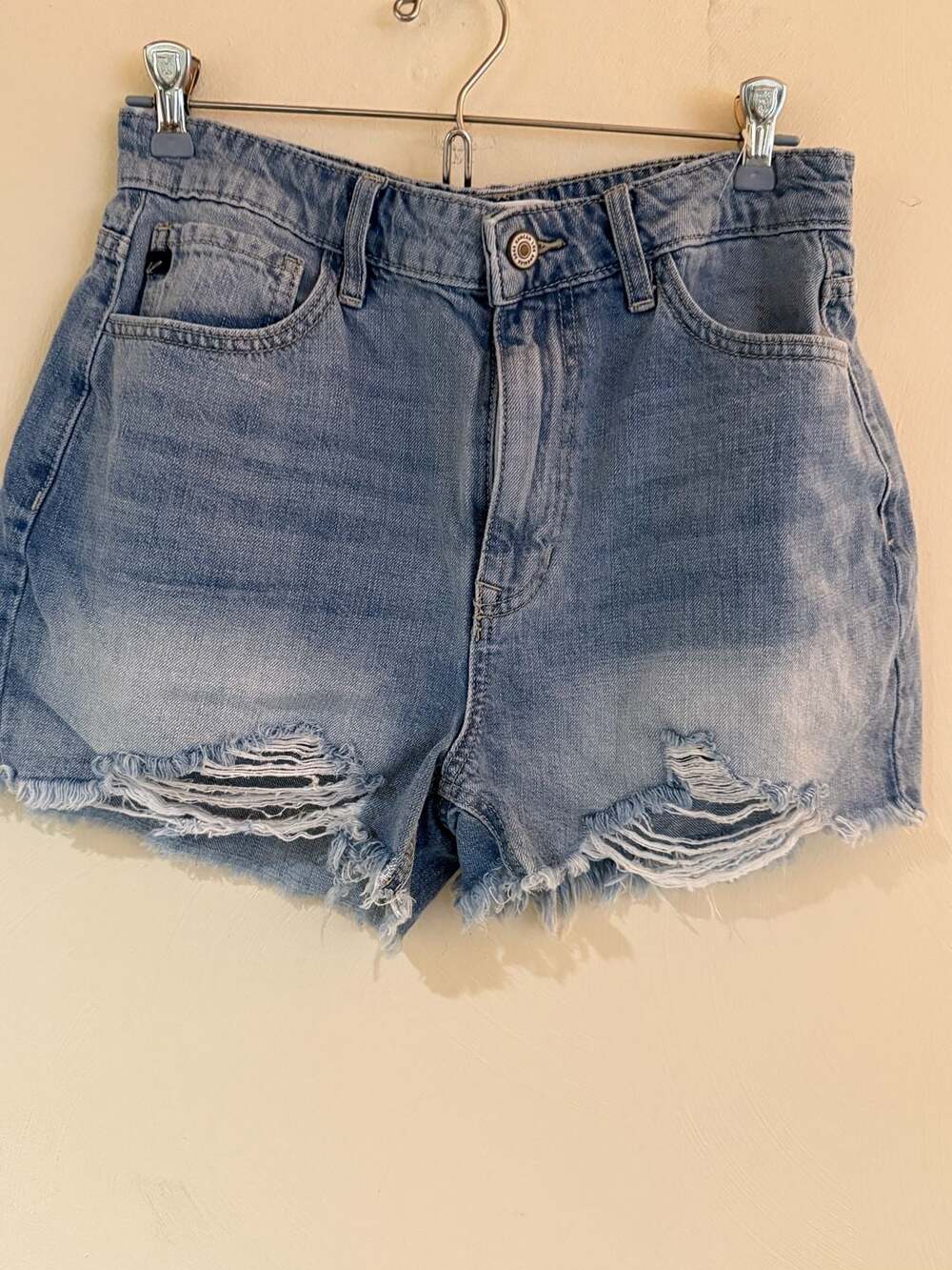 KanCan Denim Shorts Womens 9/28 High Rise Distressed Cutoff Frayed Hem Blue